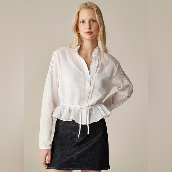 J. Crew Lace-trim Cinched-waist Top in Cotton Voil White Size S NWT - Picture 2 of 5